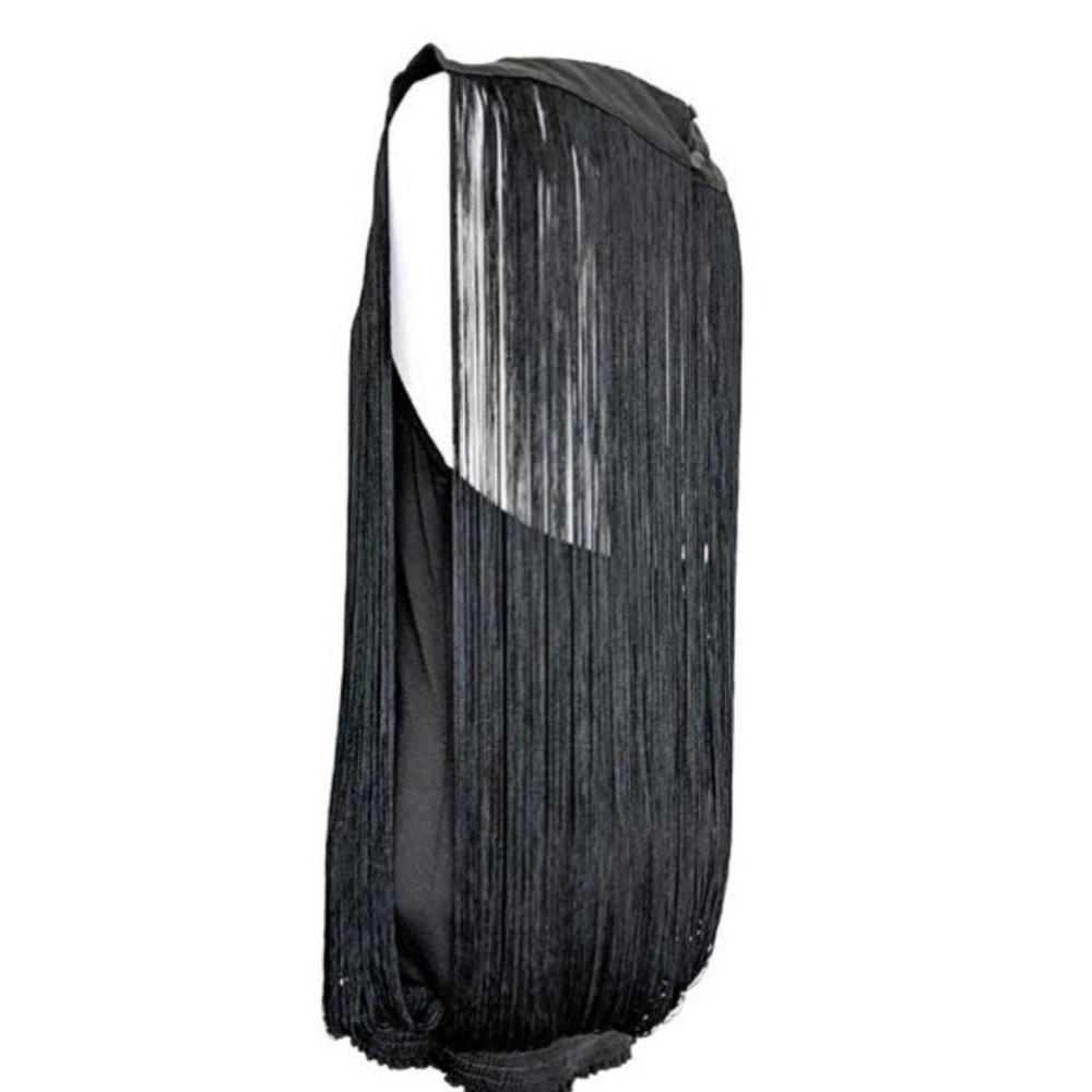 White House Black Market Fringe Black Top Blouse